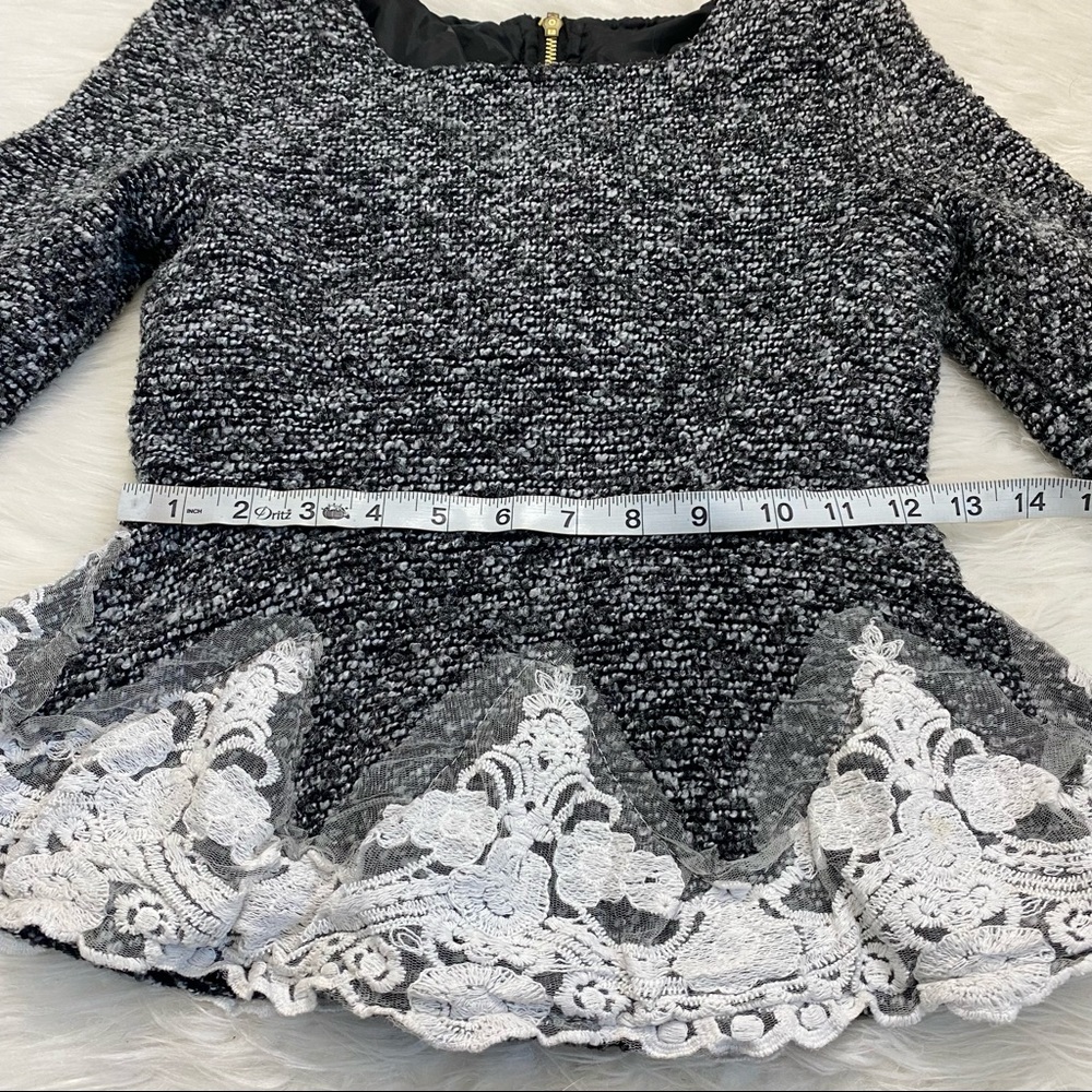 Tweed Peplum Sweater with Lace Trim - Picture 3 of 6